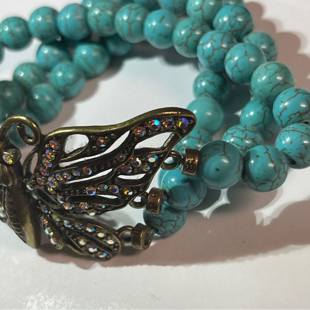 🦋Beautiful Kirk’s Folly Turquoise Beaded Stretch Rhinestone Butterfly Bracelet! - Picture 7 of 11